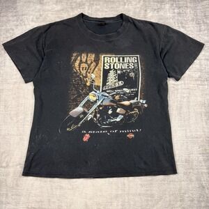 Vtg Rolling Stones X Harley Davidson Shirt Mens XL Black 90s Faded Single Stitch